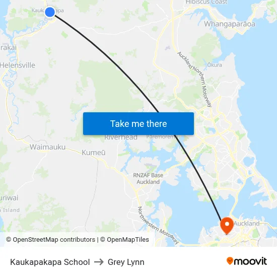 Kaukapakapa School to Grey Lynn map