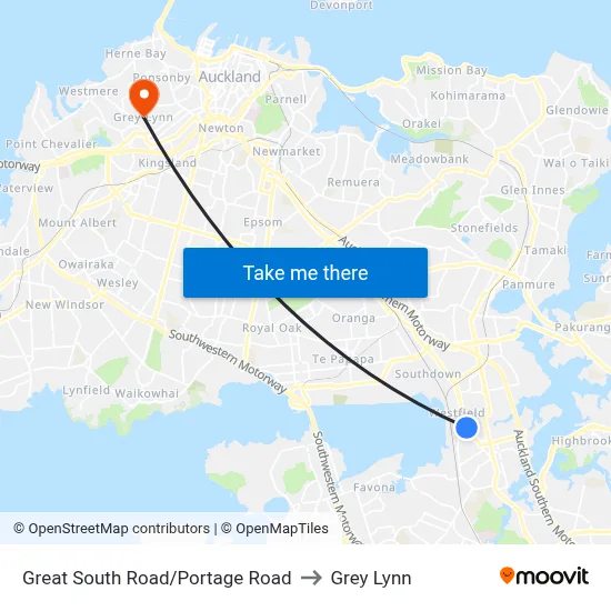 Great South Road/Portage Road to Grey Lynn map