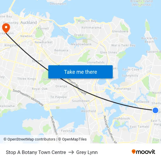 Stop A Botany Town Centre to Grey Lynn map