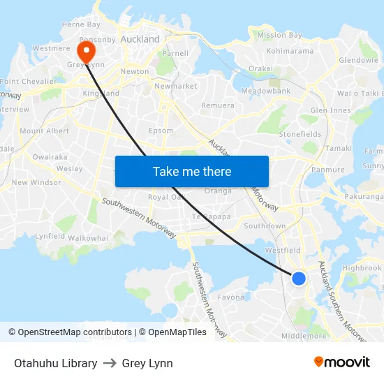 Otahuhu Library to Grey Lynn map