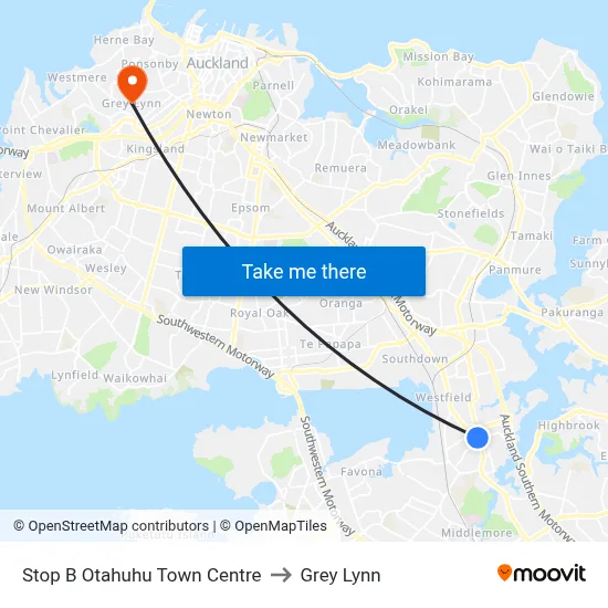Stop B Otahuhu Town Centre to Grey Lynn map