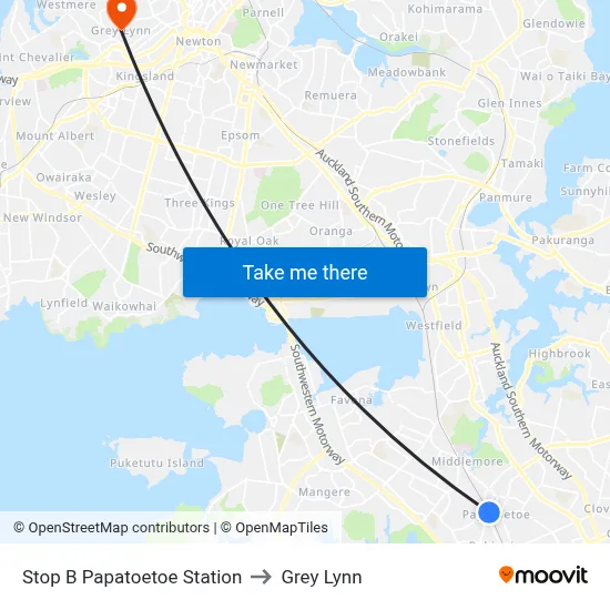 Stop B Papatoetoe Station to Grey Lynn map