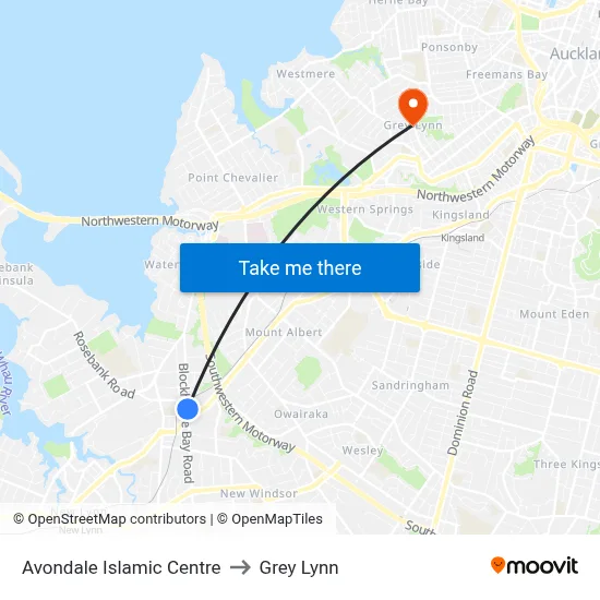 Avondale Islamic Centre to Grey Lynn map