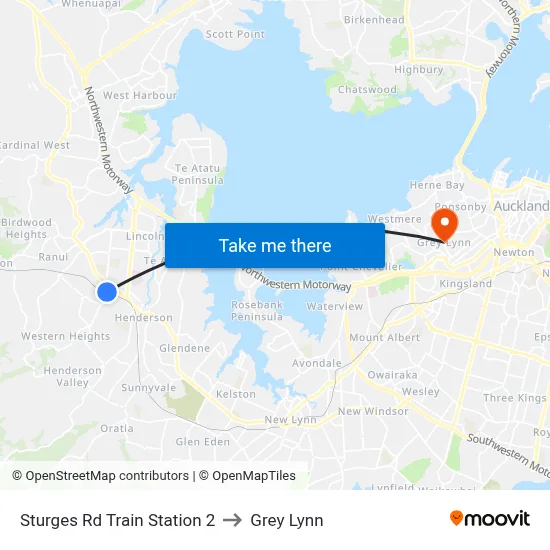 Sturges Rd Train Station 2 to Grey Lynn map
