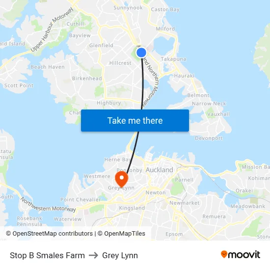 Stop B Smales Farm to Grey Lynn map