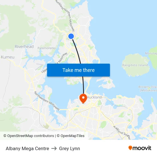 Albany Mega Centre to Grey Lynn map