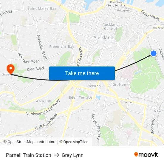 Parnell Train Station to Grey Lynn map