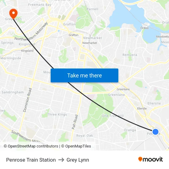 Penrose Train Station to Grey Lynn map