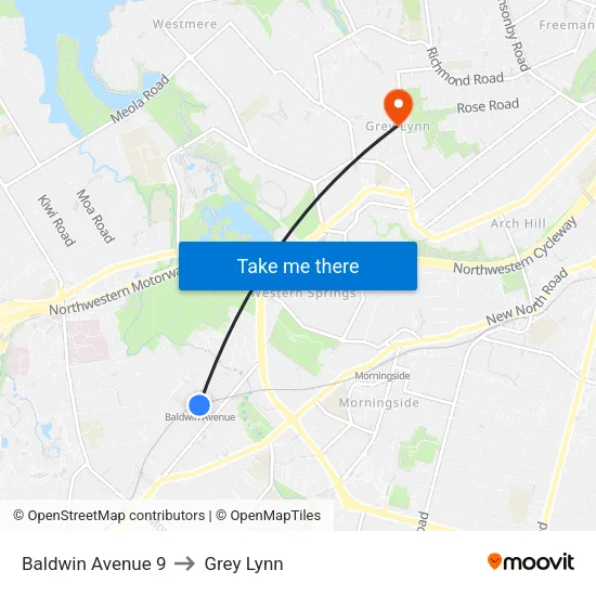 Baldwin Avenue 9 to Grey Lynn map