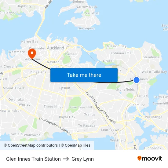 Glen Innes Train Station to Grey Lynn map