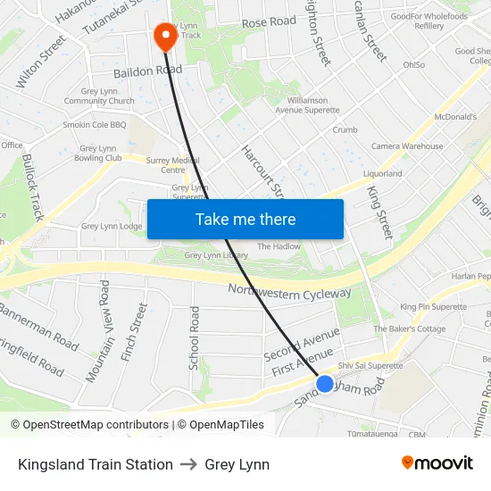 Kingsland Train Station to Grey Lynn map
