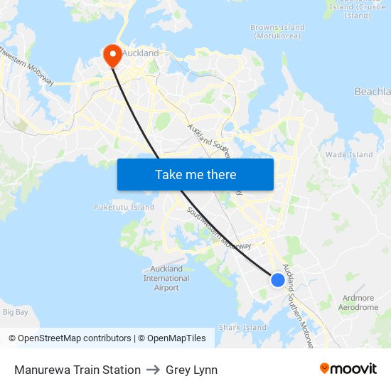 Manurewa Train Station to Grey Lynn map