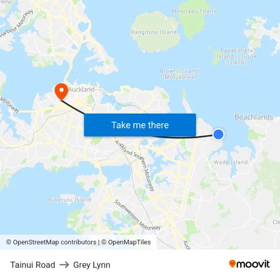 Tainui Road to Grey Lynn map