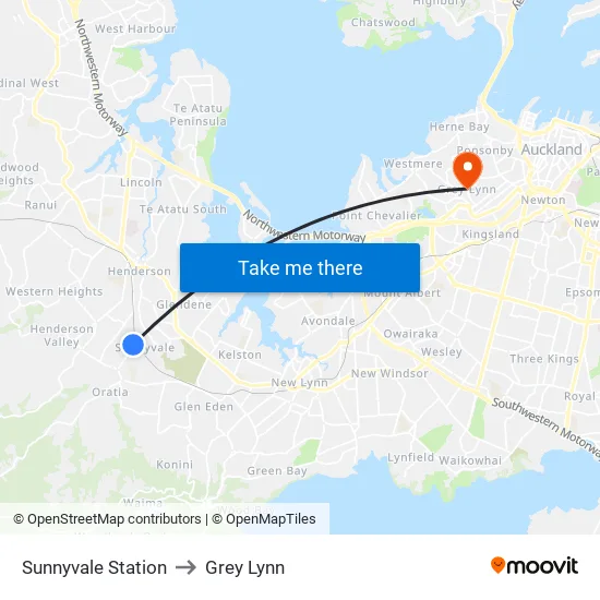 Sunnyvale Station to Grey Lynn map