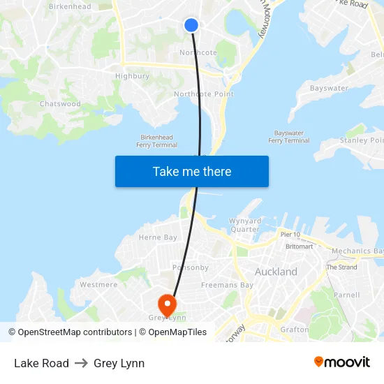 Lake Road to Grey Lynn map