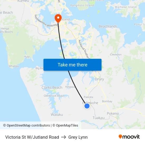 Victoria St W/Jutland Road to Grey Lynn map