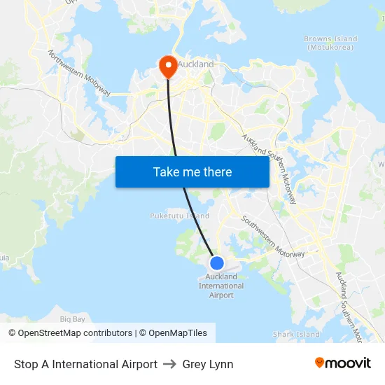 Stop A International Airport to Grey Lynn map