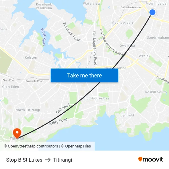 Stop B St Lukes to Titirangi map