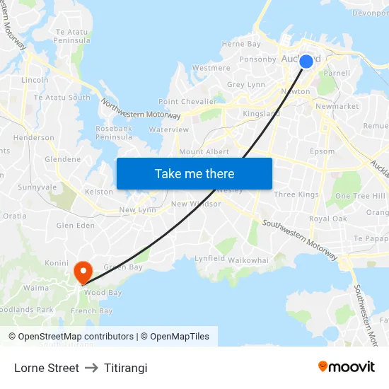 Lorne Street to Titirangi map