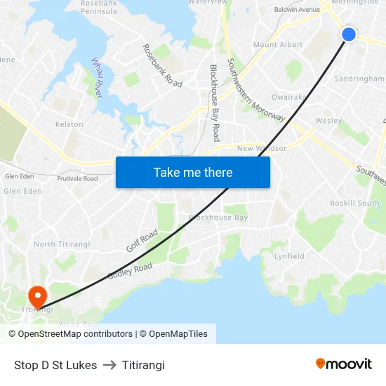 Stop D St Lukes to Titirangi map