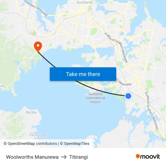 Woolworths Manurewa to Titirangi map
