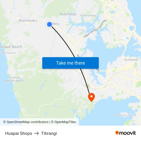 Huapai Shops to Titirangi map