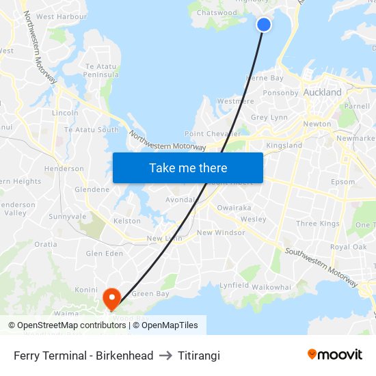 Ferry Terminal - Birkenhead to Titirangi map