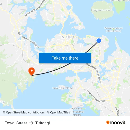 Towai Street to Titirangi map