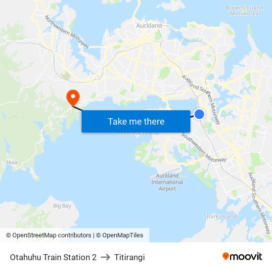 Otahuhu Train Station 2 to Titirangi map