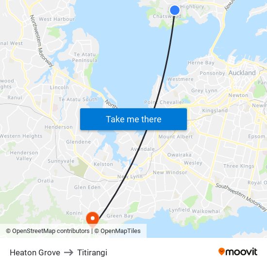 Heaton Grove to Titirangi map