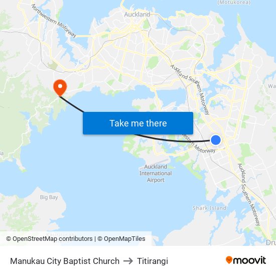 Manukau City Baptist Church to Titirangi map