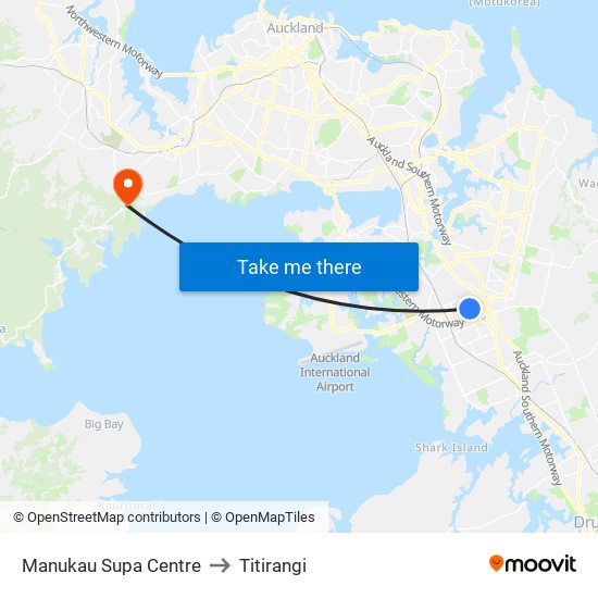 Manukau Supa Centre to Titirangi map