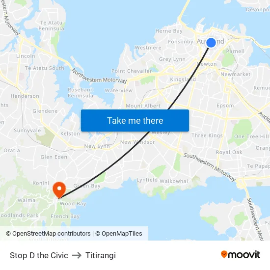 Stop D the Civic to Titirangi map