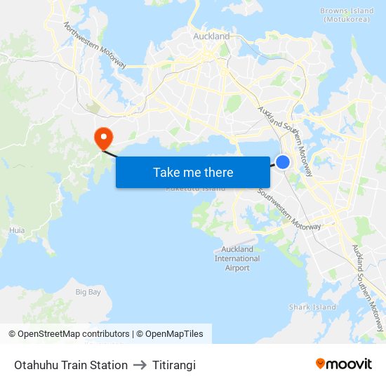 Otahuhu Train Station to Titirangi map