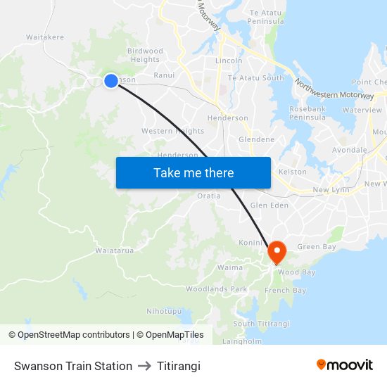 Swanson Train Station to Titirangi map