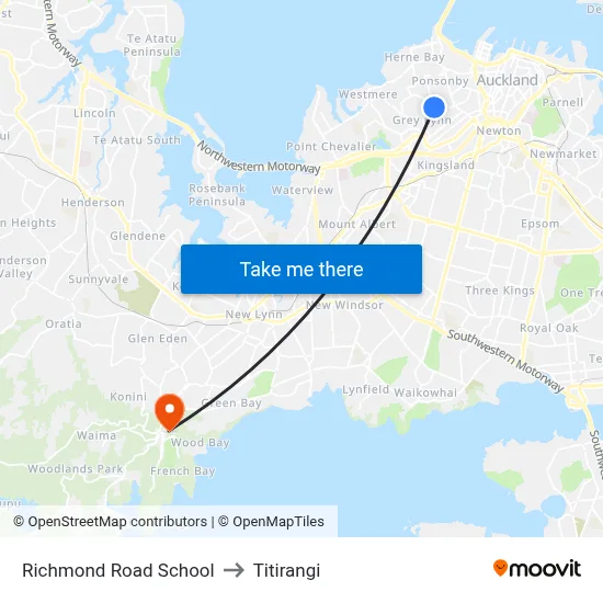 Richmond Road School to Titirangi map