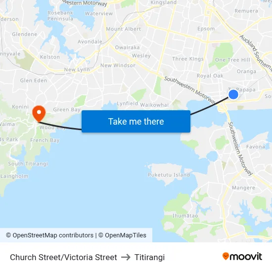 Church Street/Victoria Street to Titirangi map