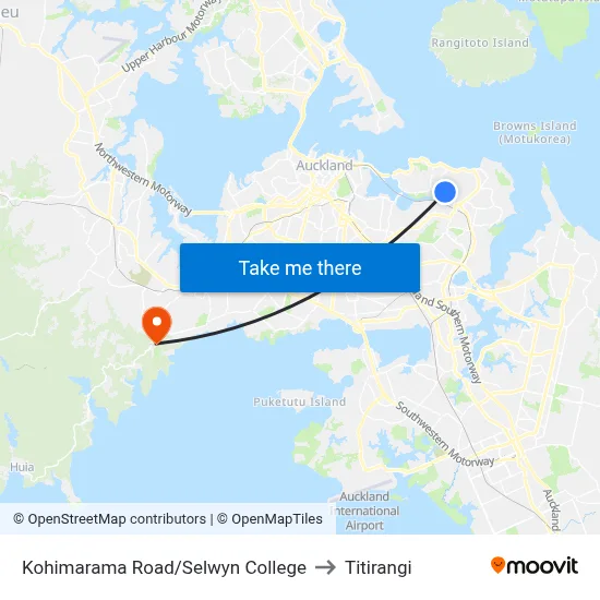 Kohimarama Road/Selwyn College to Titirangi map