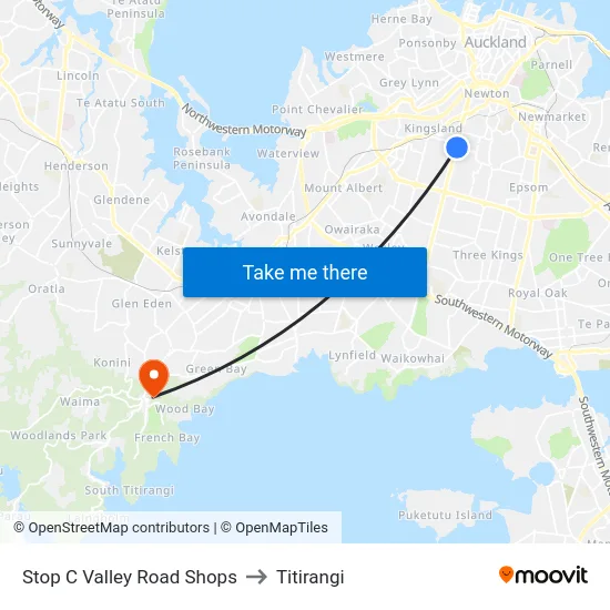 Stop C Valley Road Shops to Titirangi map