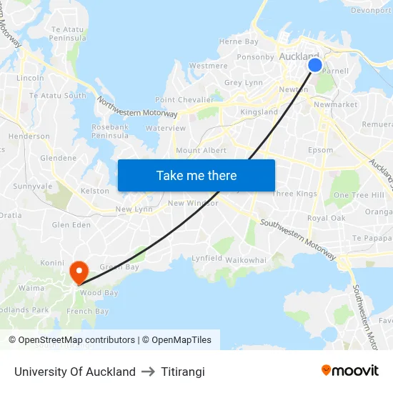 University Of Auckland to Titirangi map