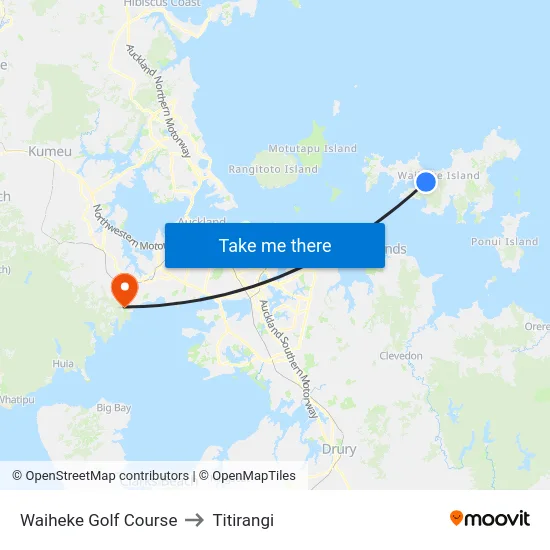 Waiheke Golf Course to Titirangi map