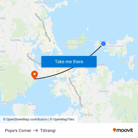 Pope's Corner to Titirangi map