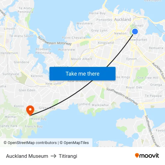 Auckland Museum to Titirangi map