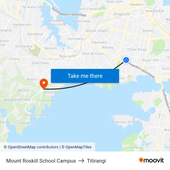 Mount Roskill School Campus to Titirangi map