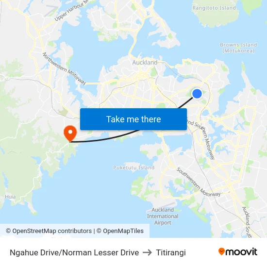 Ngahue Drive/Norman Lesser Drive to Titirangi map