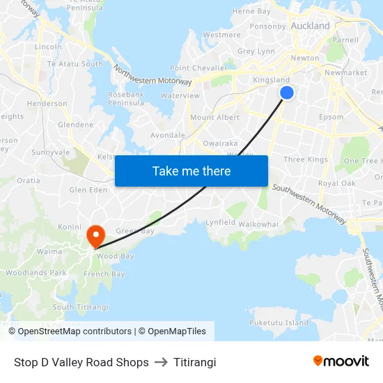 Stop D Valley Road Shops to Titirangi map