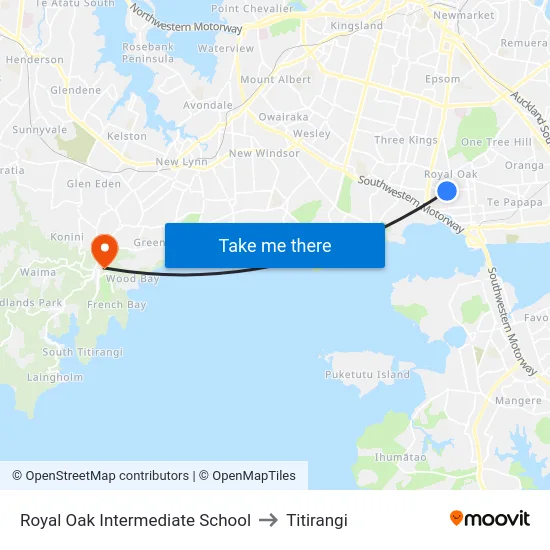 Royal Oak Intermediate School to Titirangi map