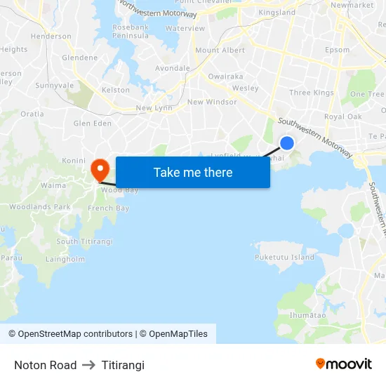 Noton Road to Titirangi map