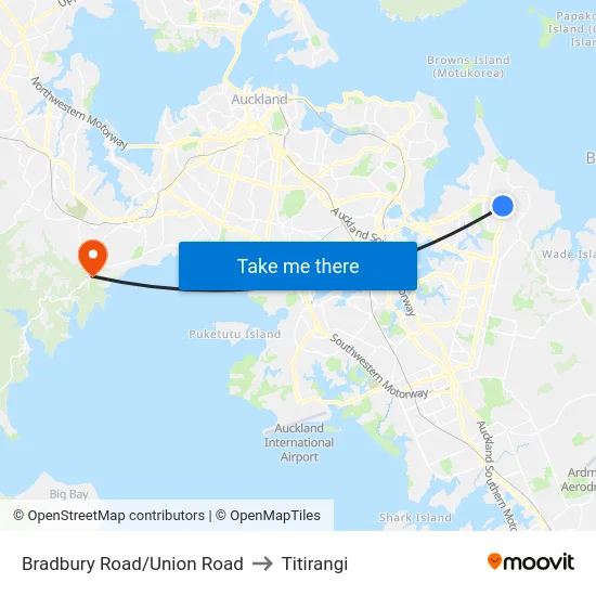 Bradbury Road/Union Road to Titirangi map