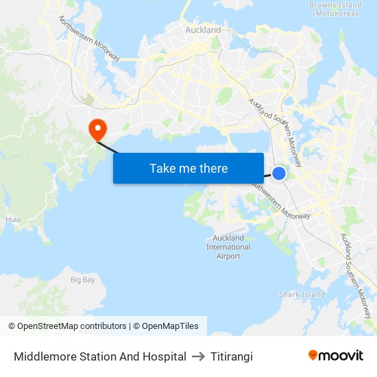 Middlemore Station And Hospital to Titirangi map